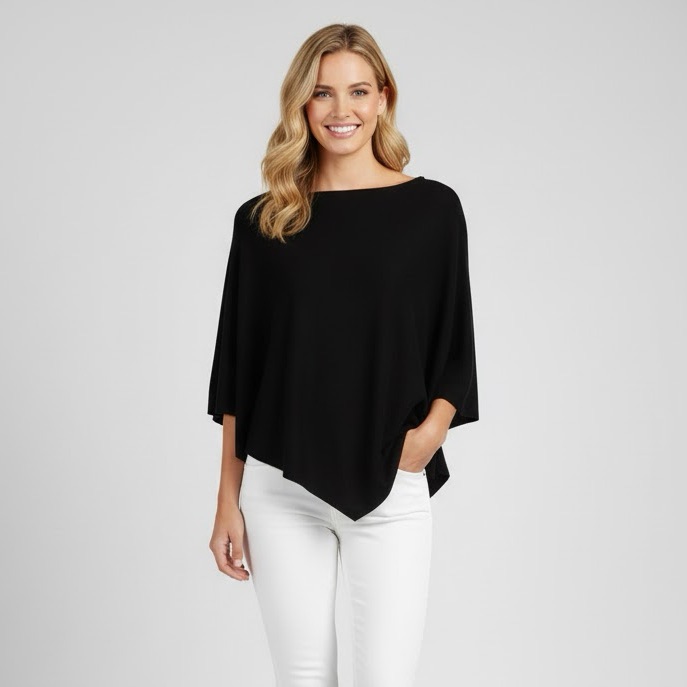New Chico's Travelers Cape Poncho Black Slinky Triangle Knit New W Tags Wrap